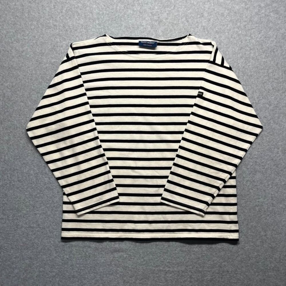 Saint James Striped Long Sleeve Shirt Black Off White Cotton Made in France
